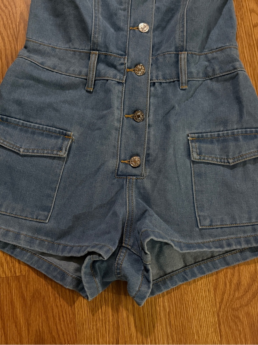 Strapless Denim Button Fitted Short Romper Size Small - Picture 9 of 9